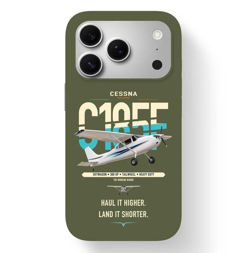 Cessna A185F Skywagon design on green army magsafe iphone case, for iPhone 17 Pro
