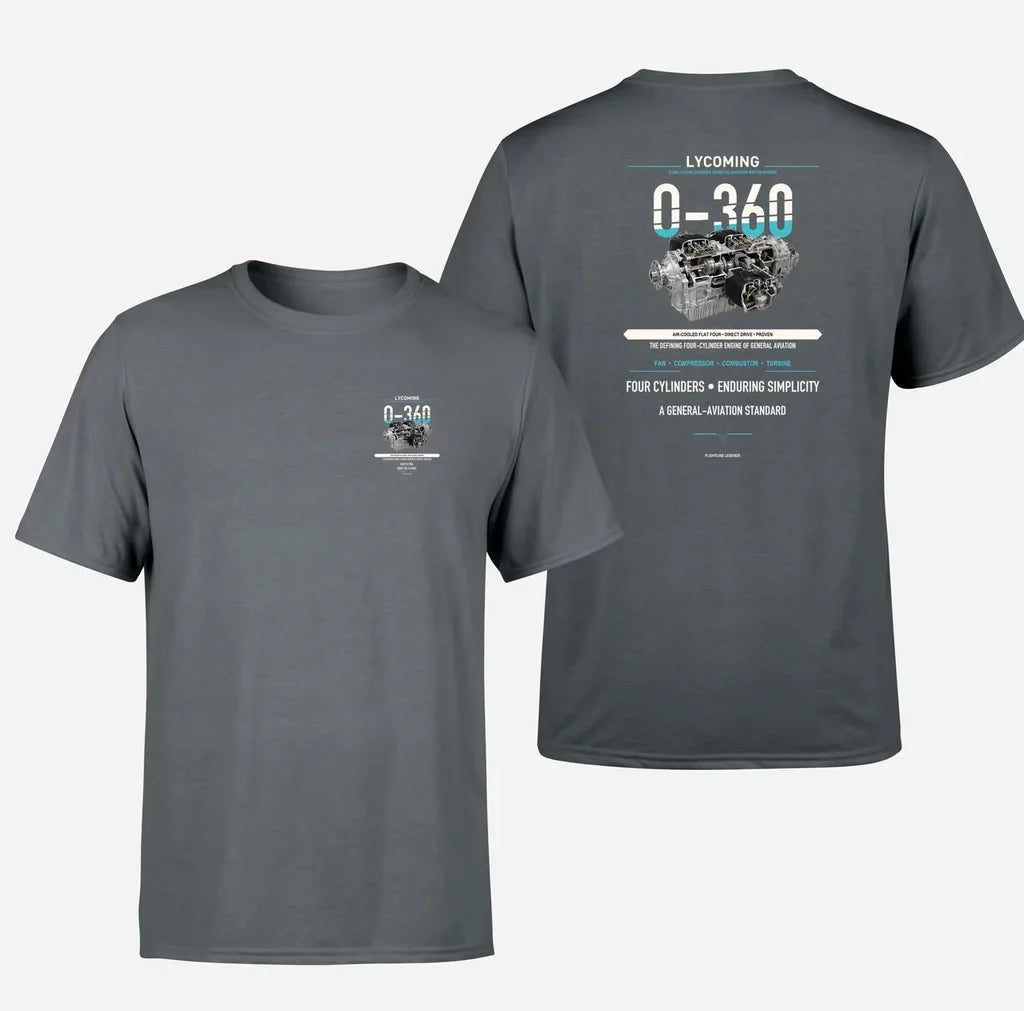 O-360 design on gray t shirt