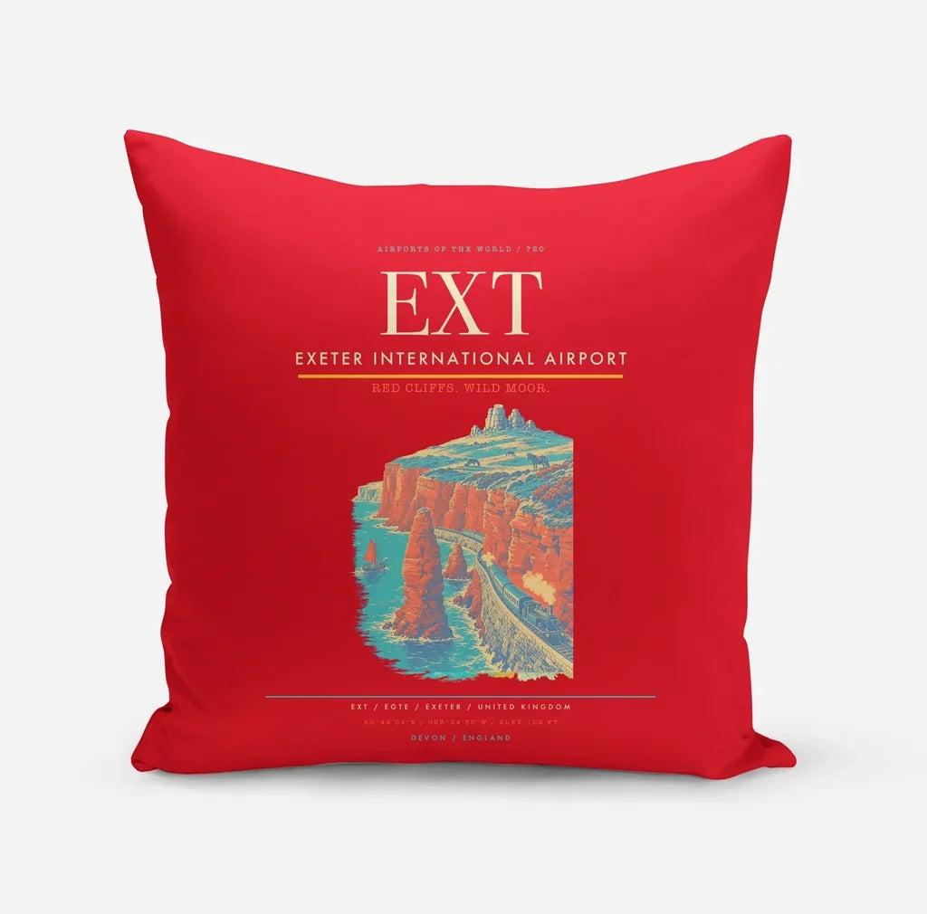 Exeter International Airport (EXT) design on red pillow