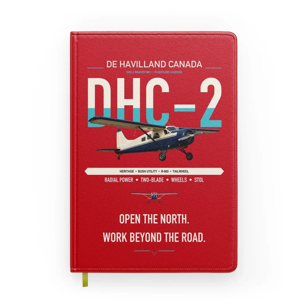 DHC-2 Beaver Mk I design on red notebook