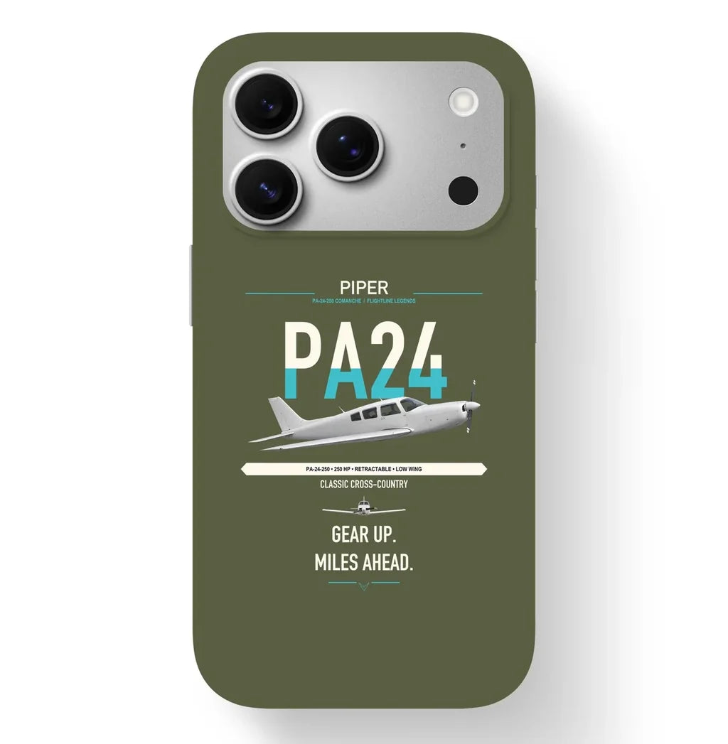 Piper PA-24-250 Comanche 250 design on green army magsafe iphone case, for iPhone 17 Pro