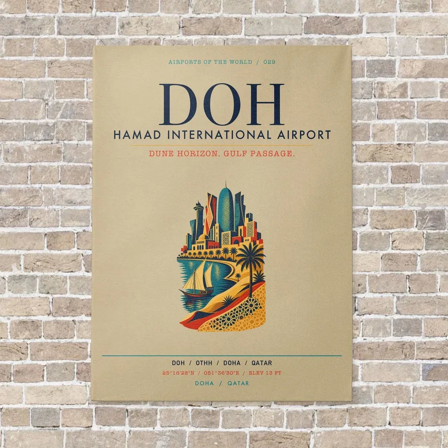 Hamad International Airport Doha DOH vertical canvas print - no frame - beige background