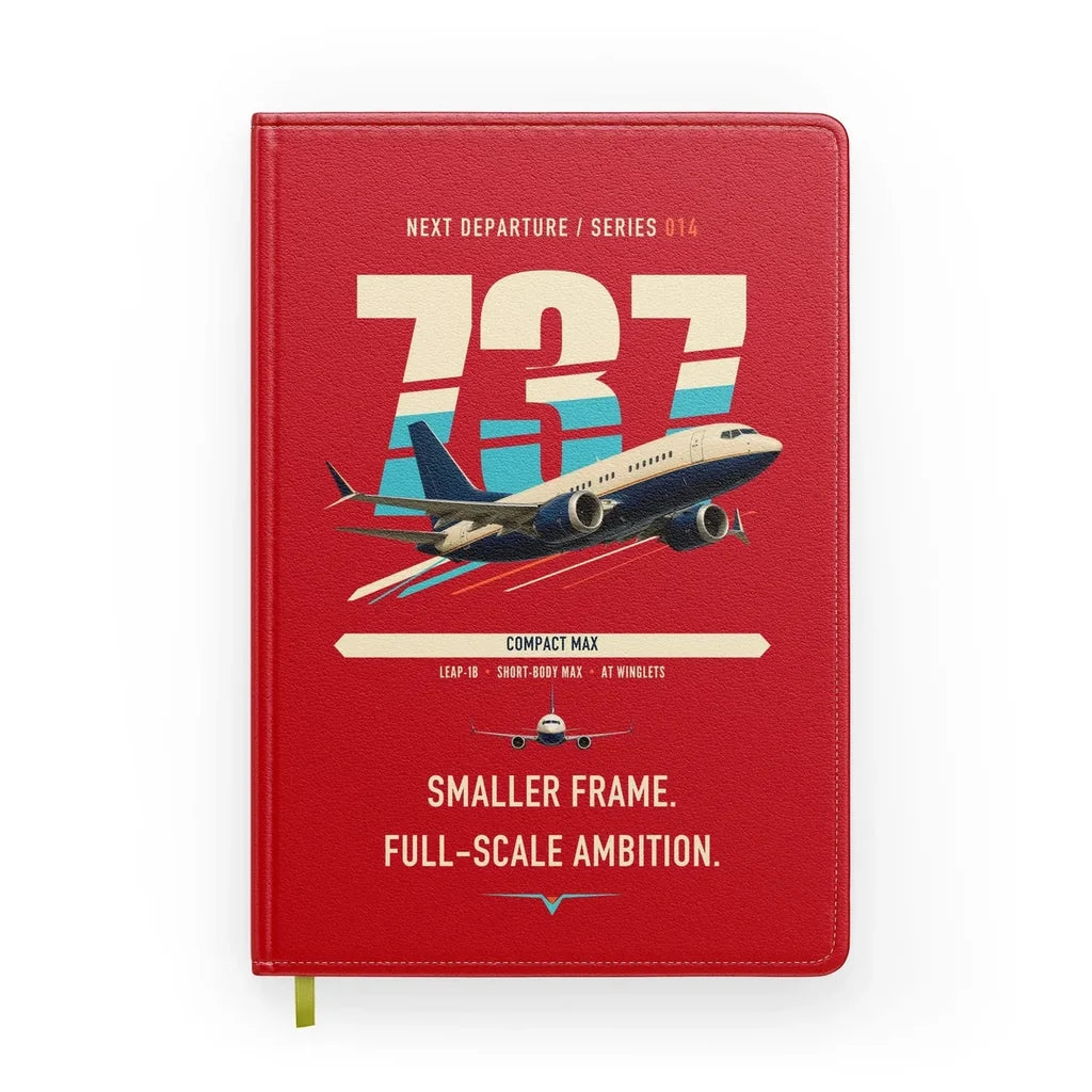 Boeing 737 MAX 7 design on red notebook