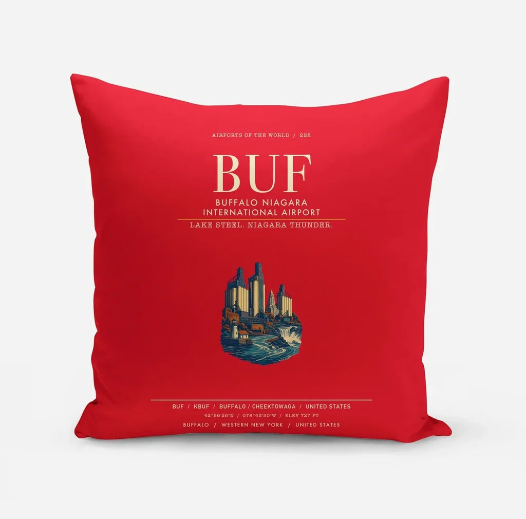 Buffalo Niagara International Airport (BUF) design on red pillow