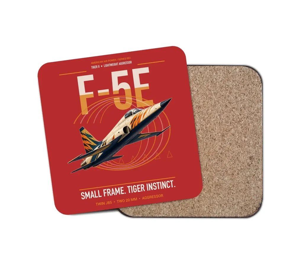 F-5E Tiger II design on red 1 piece coaster