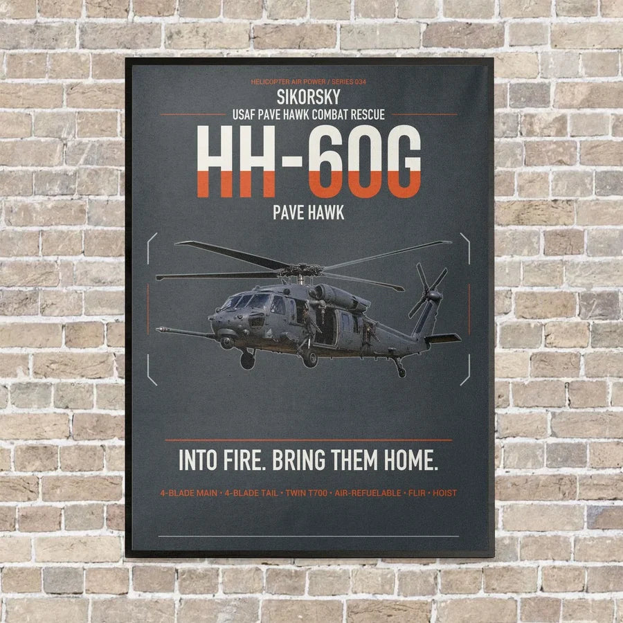 Sikorsky HH-60G Pave Hawk vertical canvas print - framed - gray background