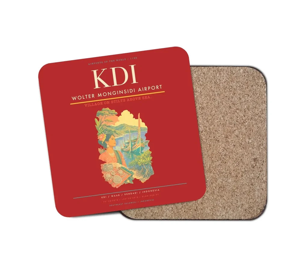 Wolter Monginsidi Airport (KDI) design on red 1 piece coaster
