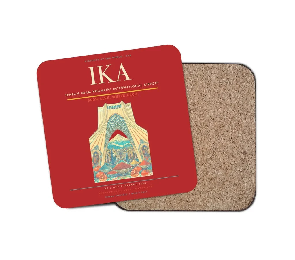 Tehran Imam Khomeini International Airport (IKA) design on red 1 piece coaster