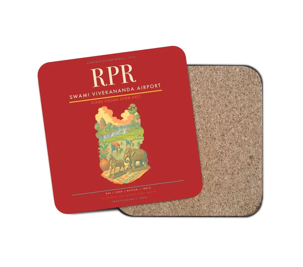 Swami Vivekananda Airport (RPR) design on red 1 piece coaster