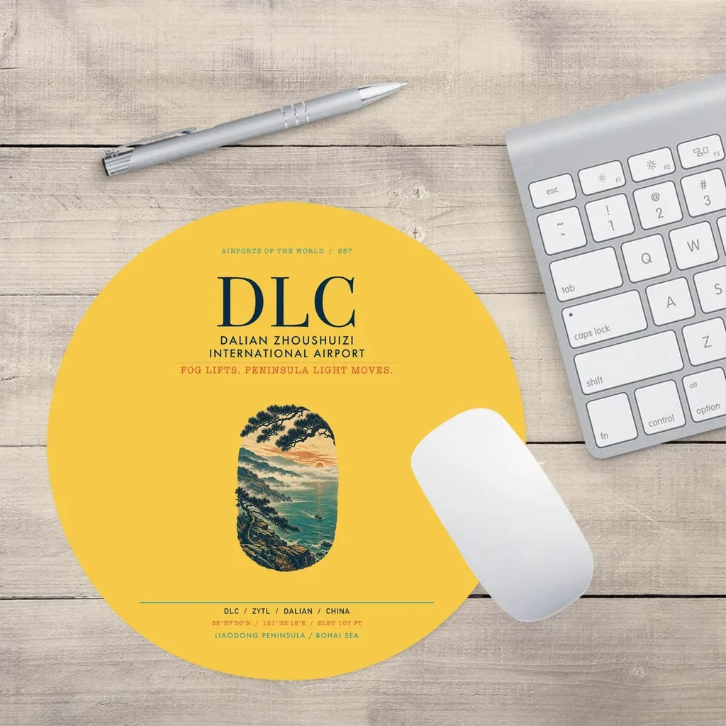 Dalian Zhoushuizi International Airport (DLC) design on yellow round mouse pad