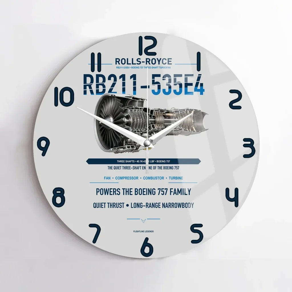 RB211-535E4 design on light gray no frame wall clock