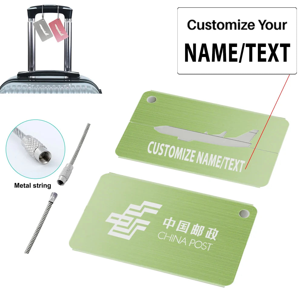 China Postal Airlines Aluminum Airplane Luggage tag, Green + NAME