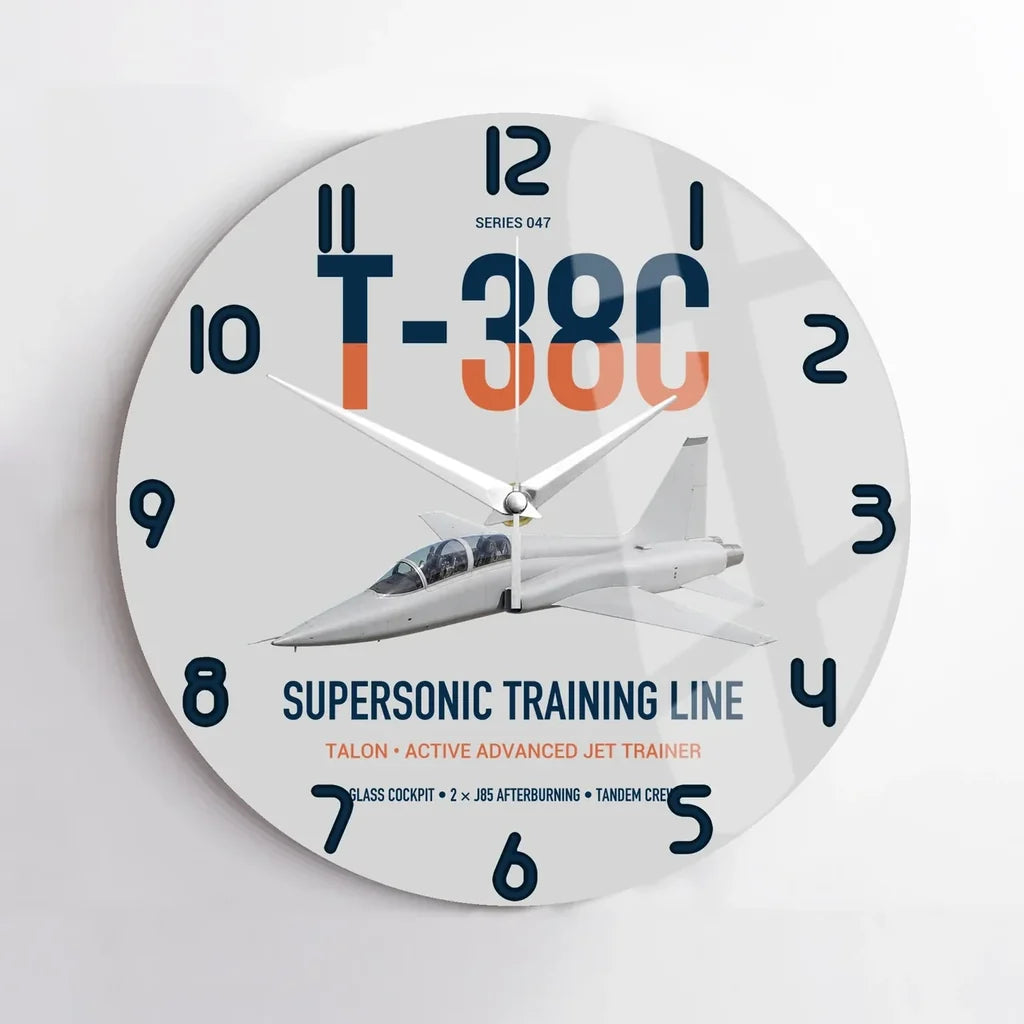 T-38C Talon design on light gray no frame wall clock