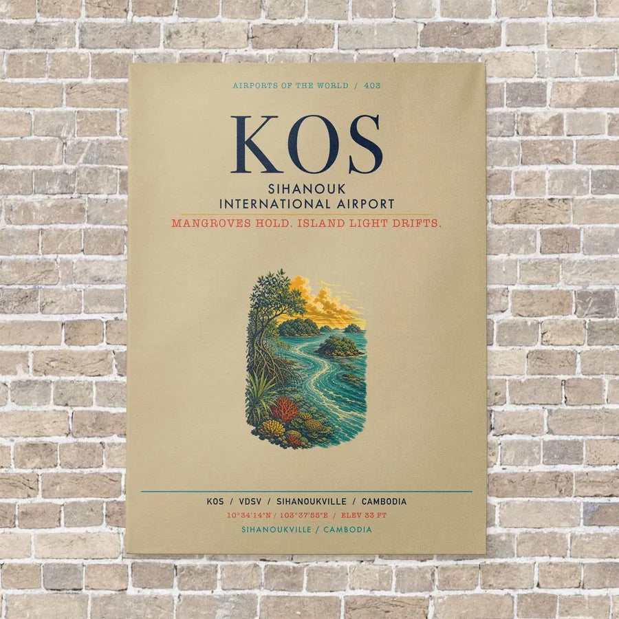 Sihanouk International Airport KOS vertical canvas print - no frame - beige background