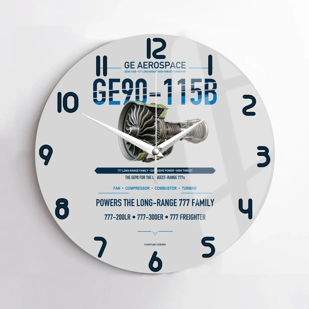 GE90-115B design on light gray no frame wall clock