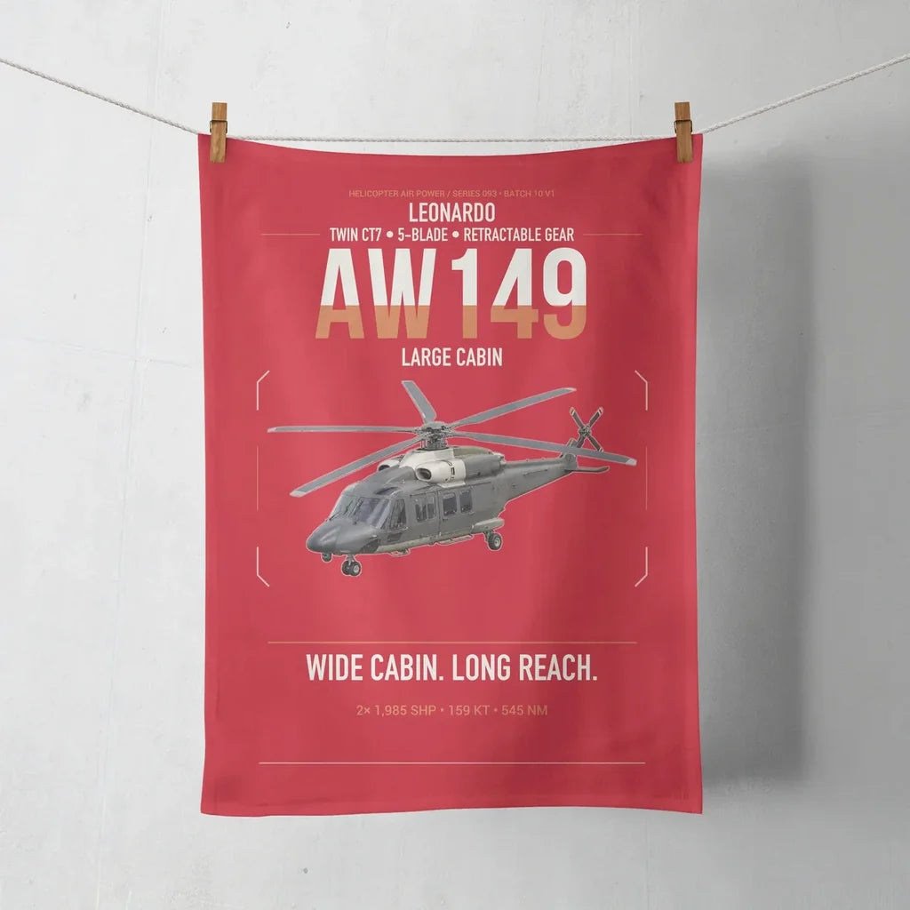 Leonardo AW149 design on red towel