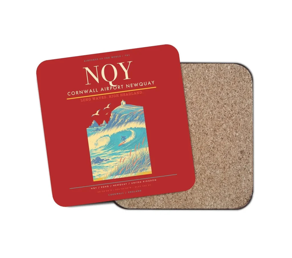 Cornwall Airport Newquay (NQY) design on red 1 piece coaster