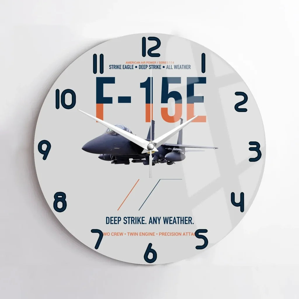 F-15E Strike Eagle Deep Strike Any Weather design on light gray no frame wall clock