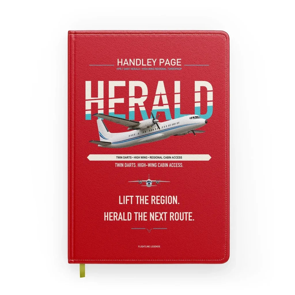 Handley Page HPR.7 Dart Herald design on red notebook