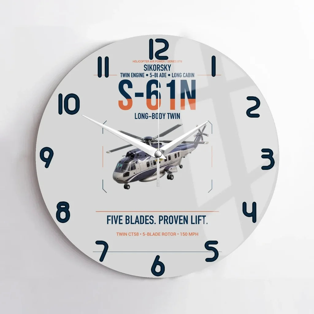 Sikorsky S-61N design on light gray no frame wall clock