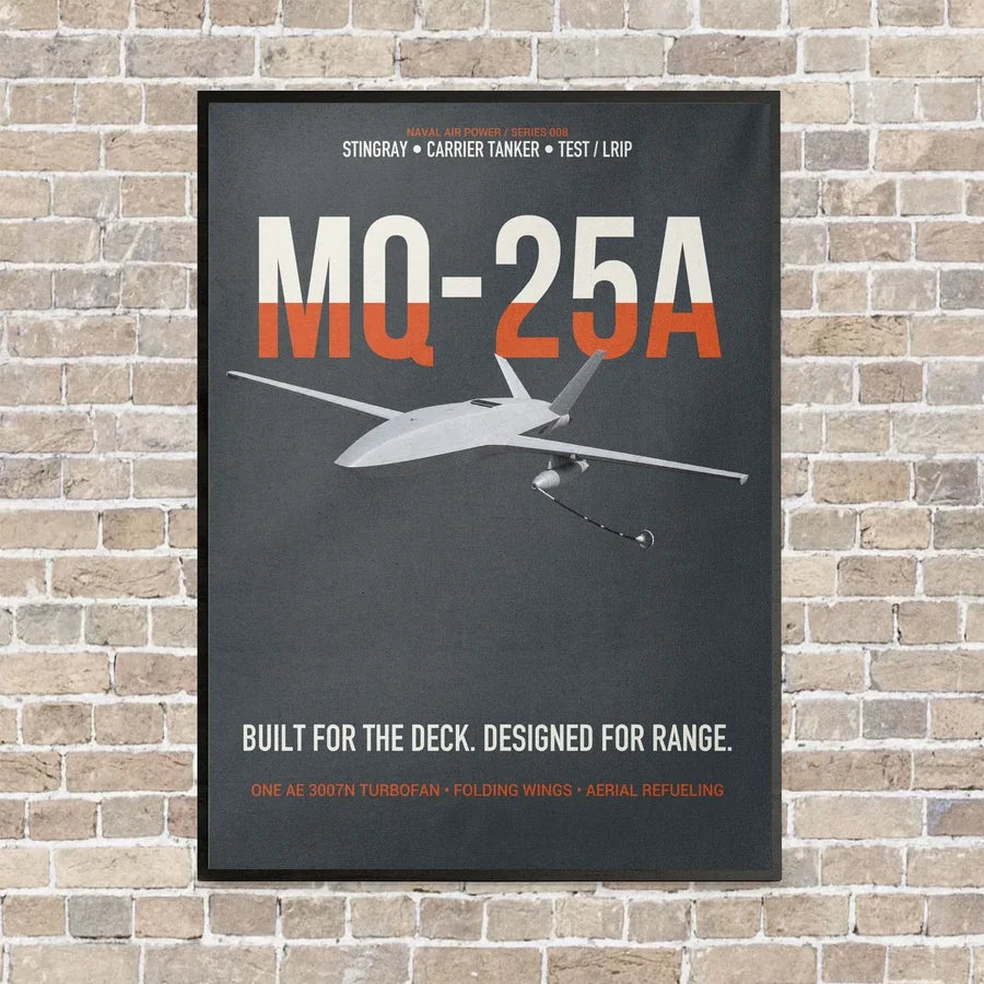 MQ-25A STINGRAY vertical canvas print - framed - gray background