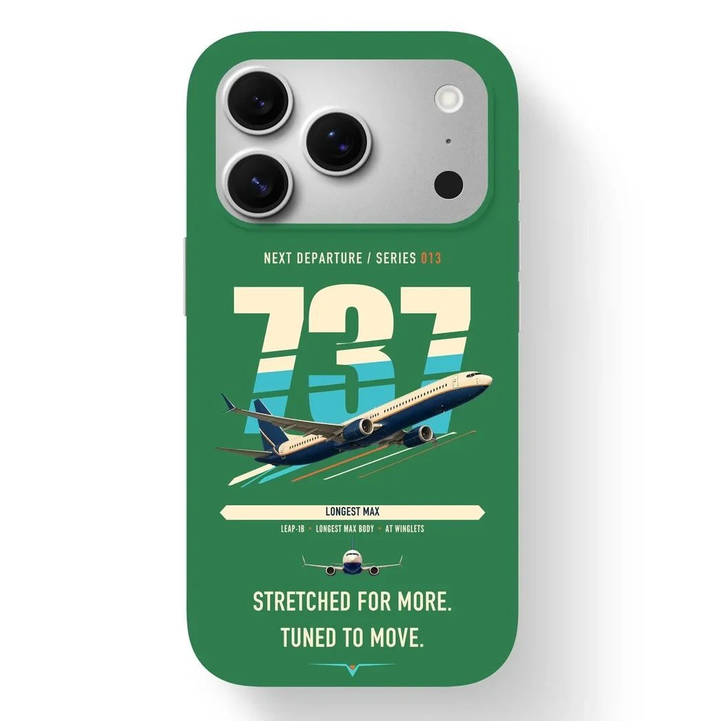 Boeing 737 MAX 10 design on green magsafe iphone case