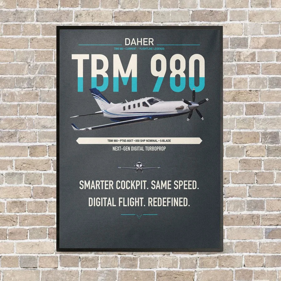 Daher TBM 980 vertical canvas print - framed - gray background