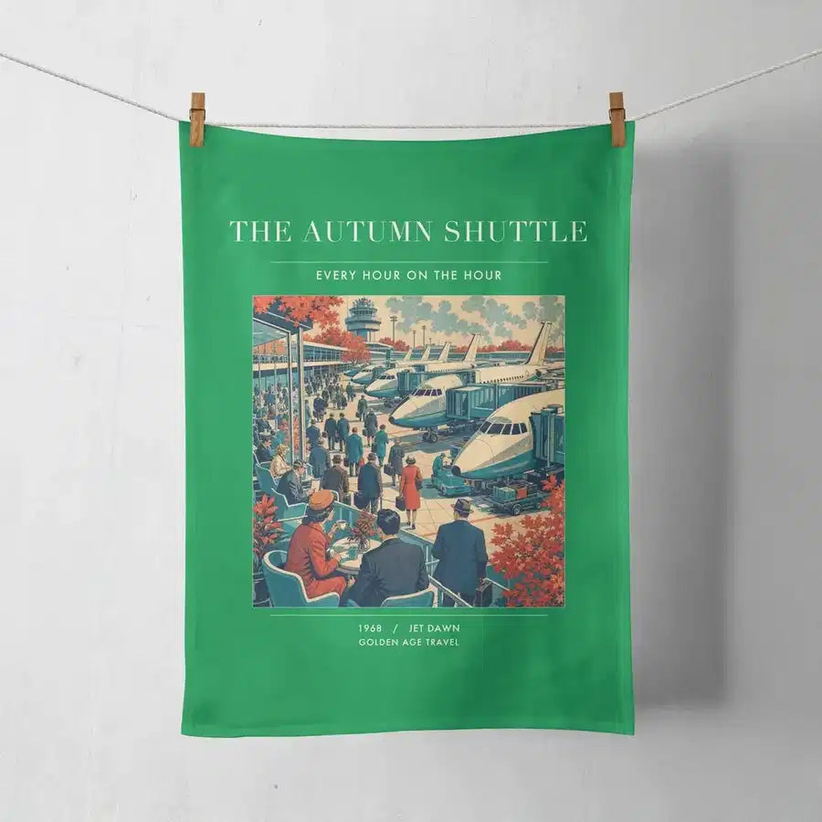 VINTAGE G4120 - The Autumn Shuttle - Designed Towels design on green