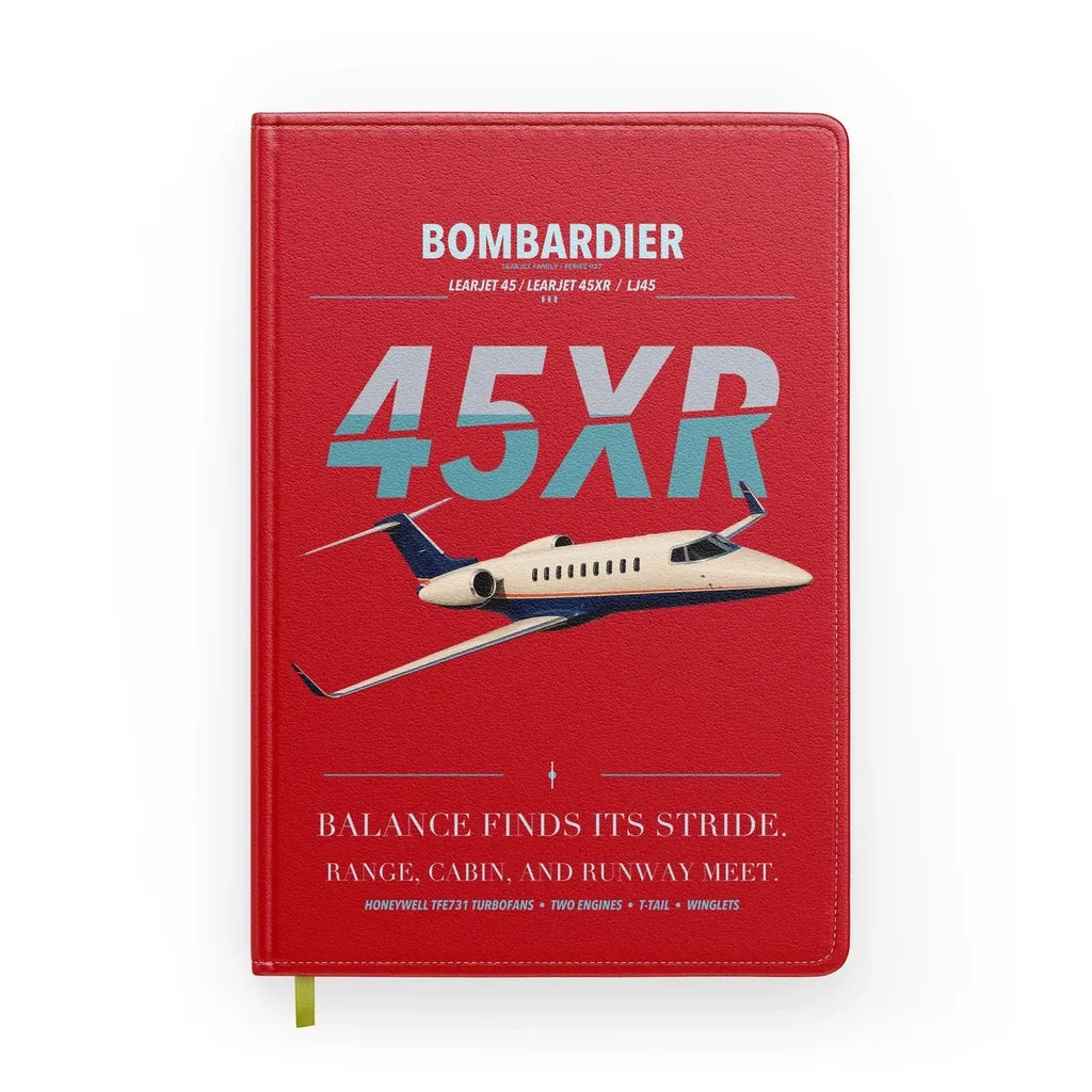 Bombardier Learjet 45XR design on red notebook