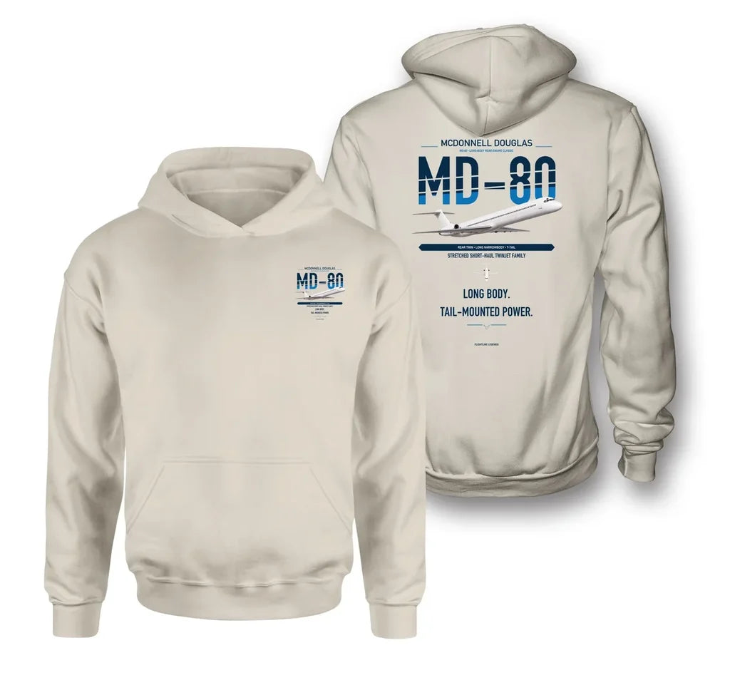 McDonnell Douglas MD-80 design on khaki double-side hoodie, double-side print