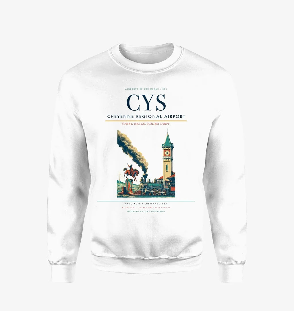 Cheyenne Regional Airport (CYS) design on white sweatshirt