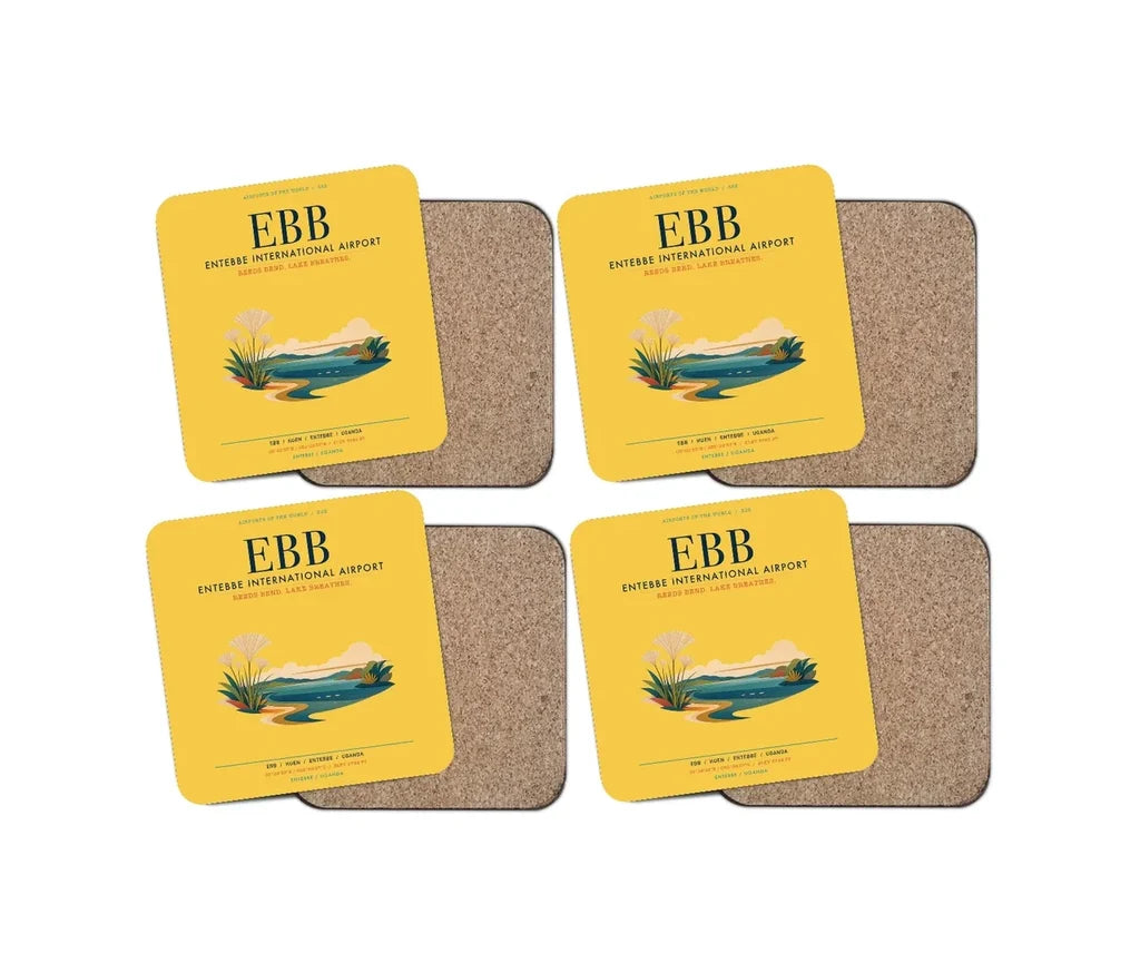 Entebbe International Airport (EBB) design on yellow 4 pieces set coaster
