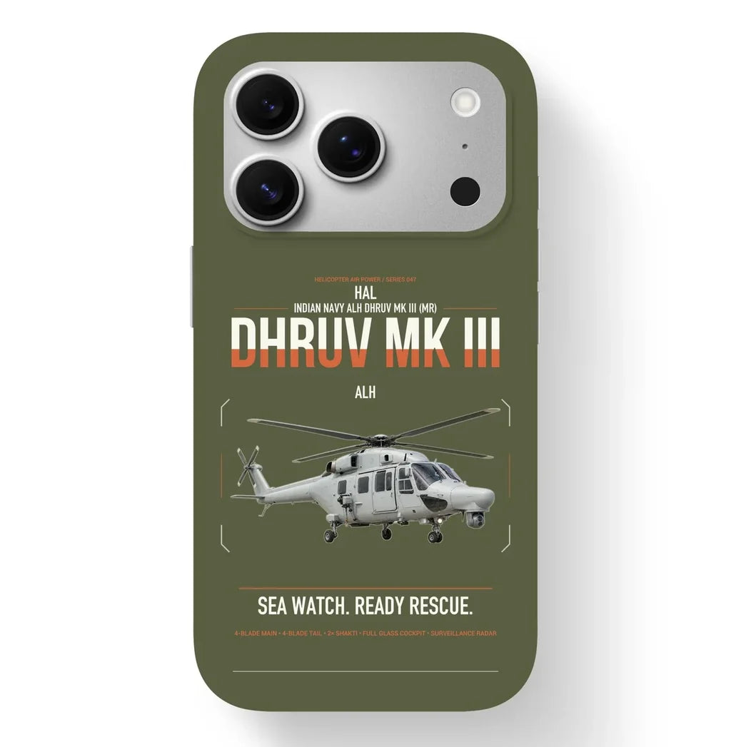 HAL ALH Dhruv Mk III design on green army magsafe iphone case, for iPhone 17 Pro