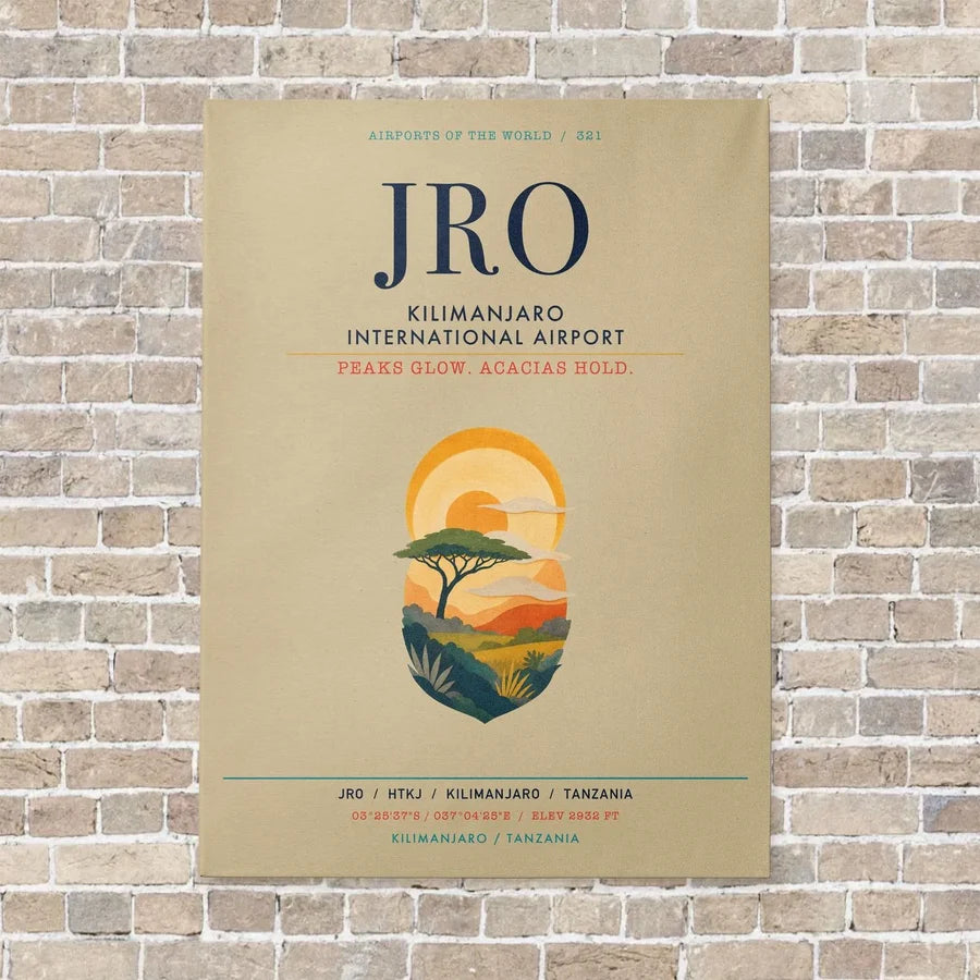 Kilimanjaro International Airport JRO vertical canvas print - no frame - beige background