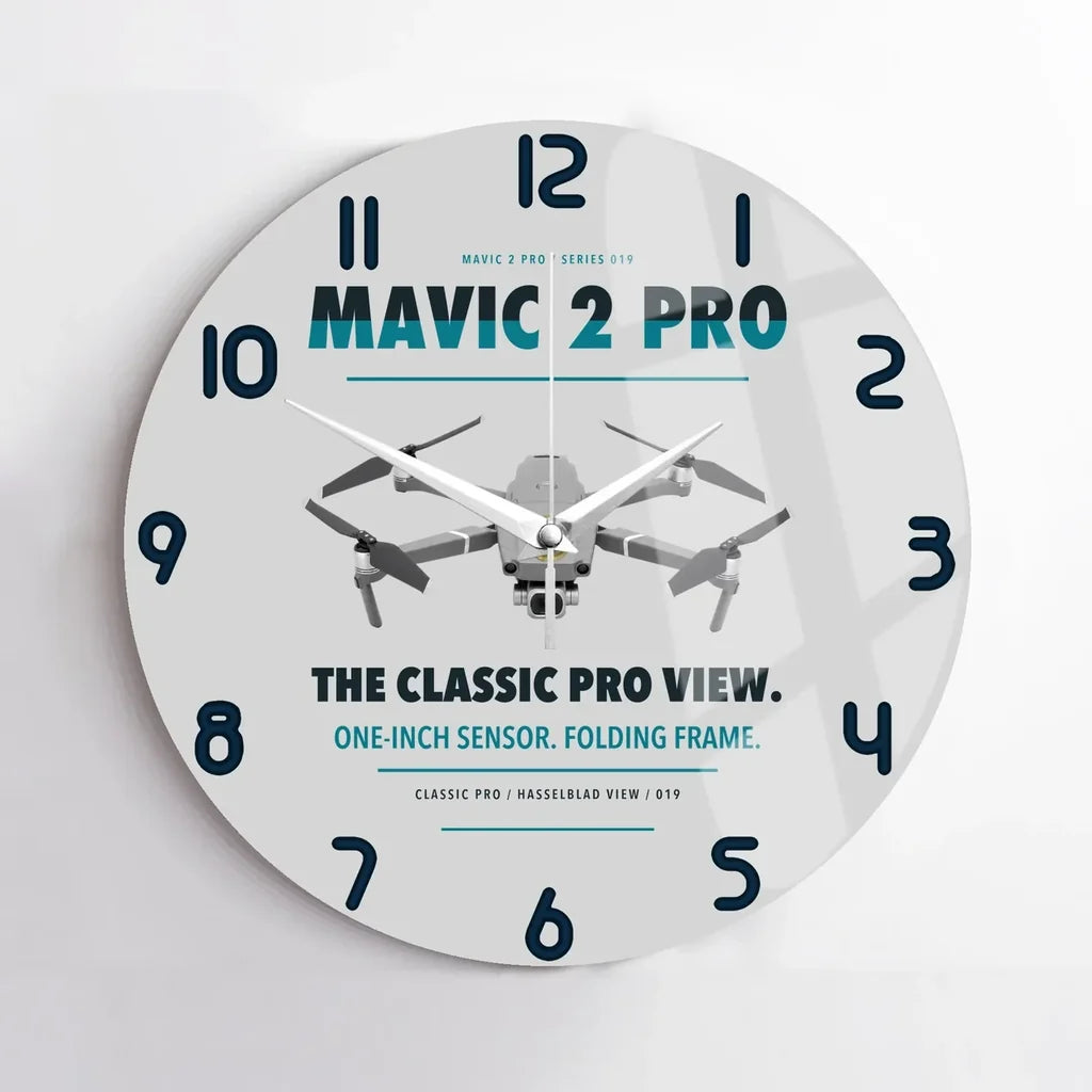 DJI Mavic 2 Pro design on light gray no frame wall clock