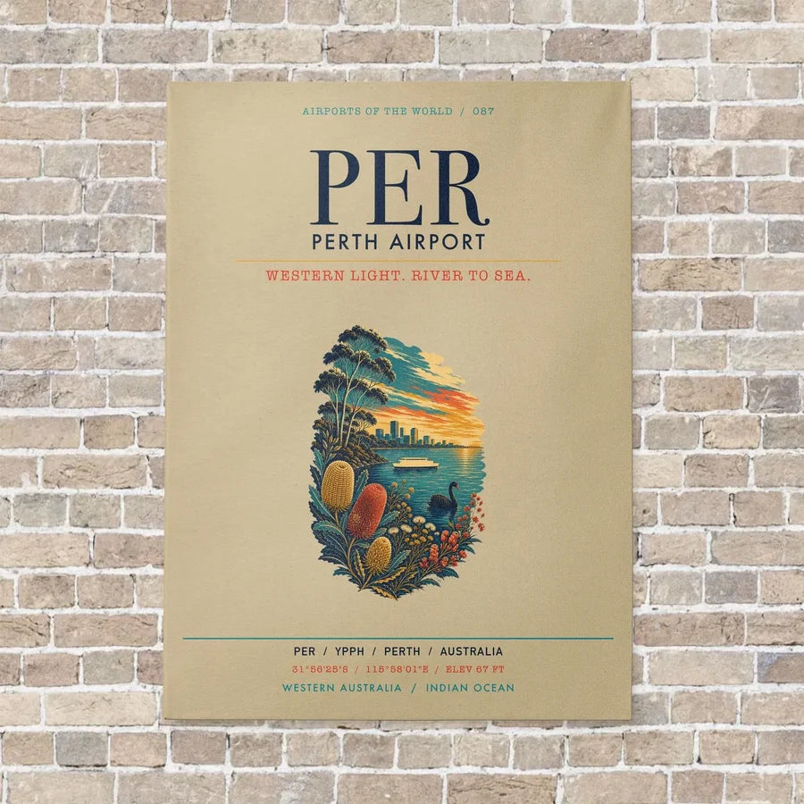 Perth Airport PER vertical canvas print - no frame - beige background