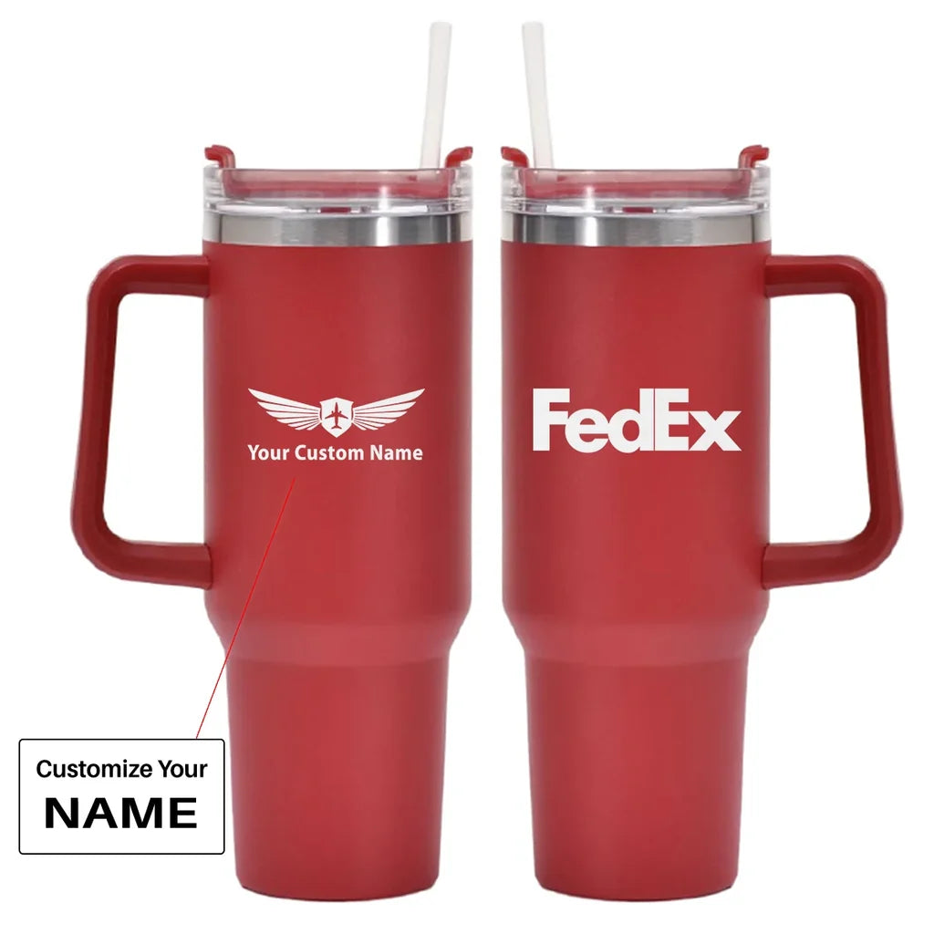 FedEx 40oz Stainless Steel Car Mug With Holder, Red+Name
