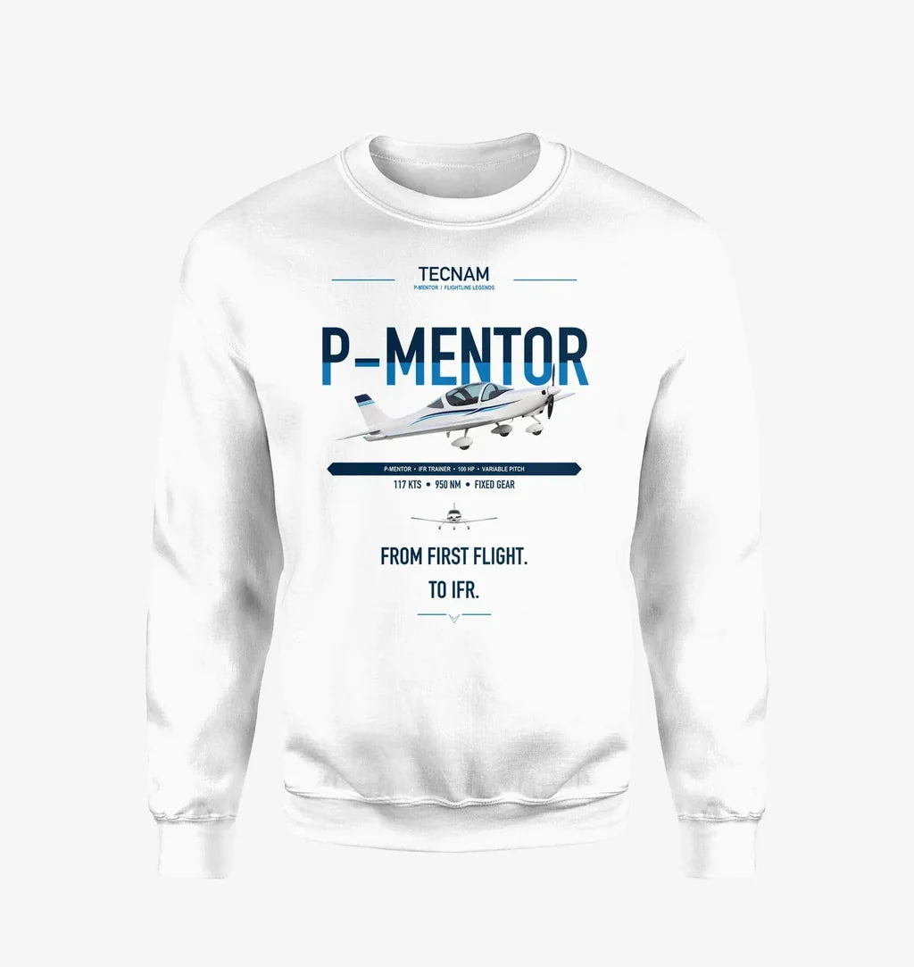 Tecnam P-Mentor design on white sweatshirt