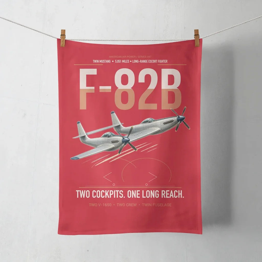 F-82B Twin Mustang design on red towel