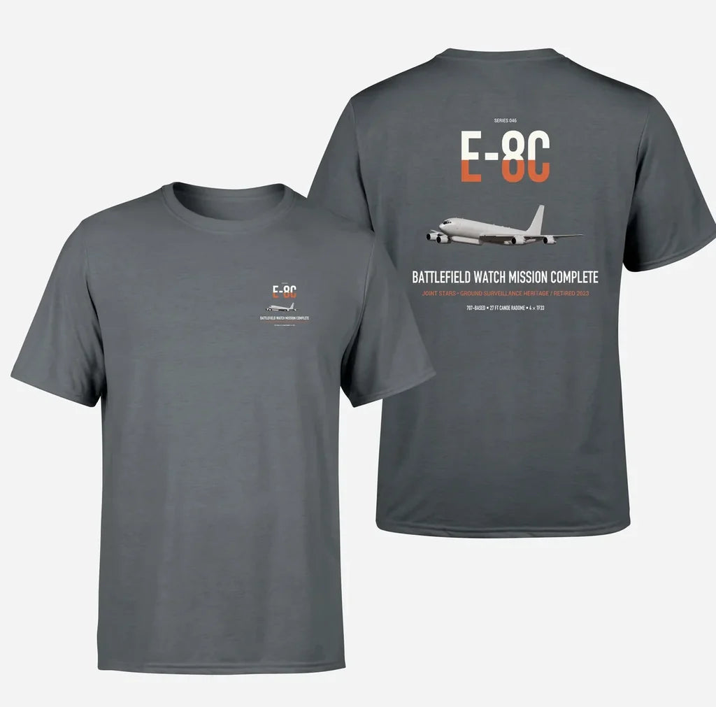 E-8C Joint STARS design on gray double-side t-shirt, double-side print