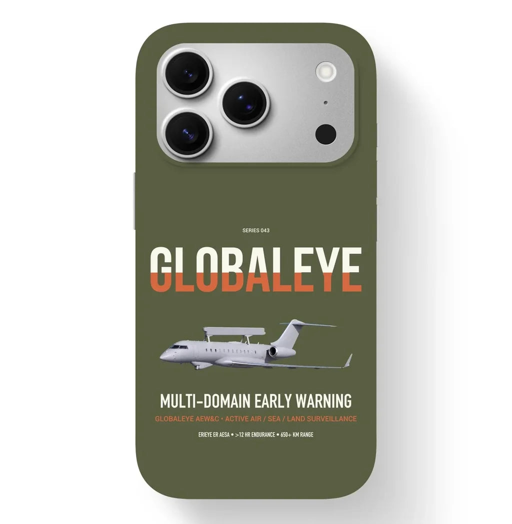 Saab GlobalEye design on green army magsafe iphone case, for iPhone 17 Pro