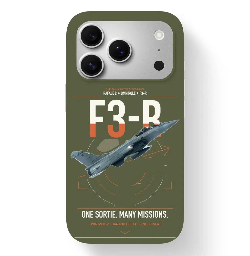 Dassault Rafale C — F3-R standard design on green army magsafe iphone case, for iPhone 17 Pro