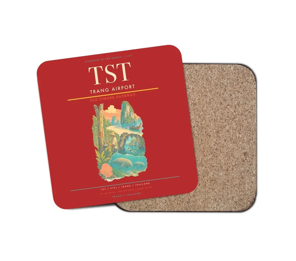 Trang Airport (TST) design on red 1 piece coaster