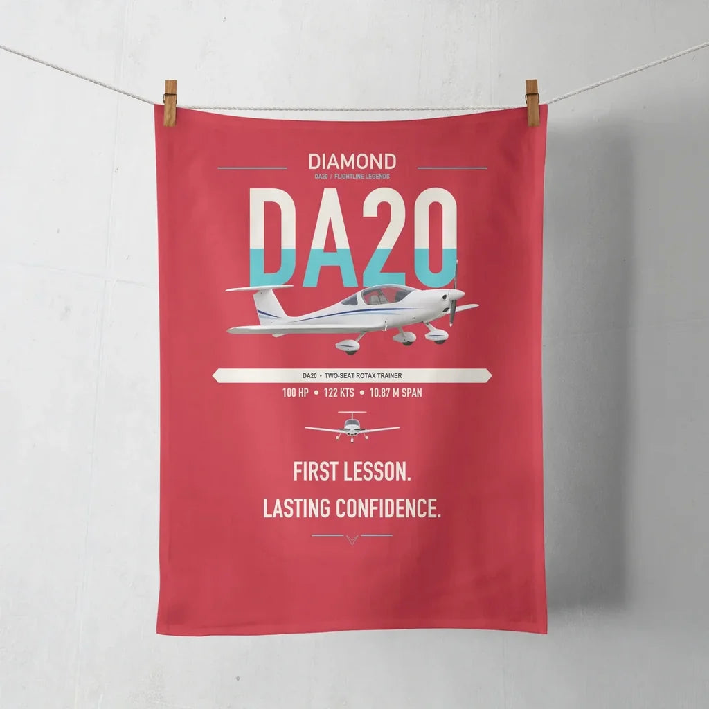 Diamond DA20 design on red towel