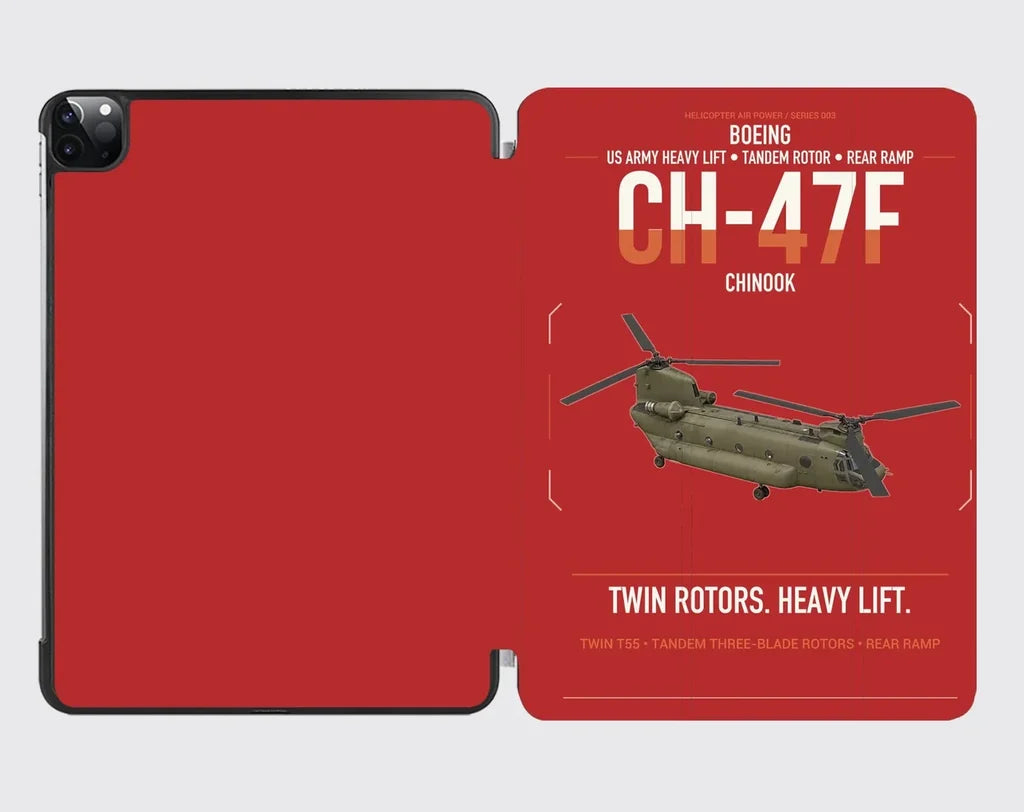 Boeing CH-47F Chinook design on red ipad tablet case