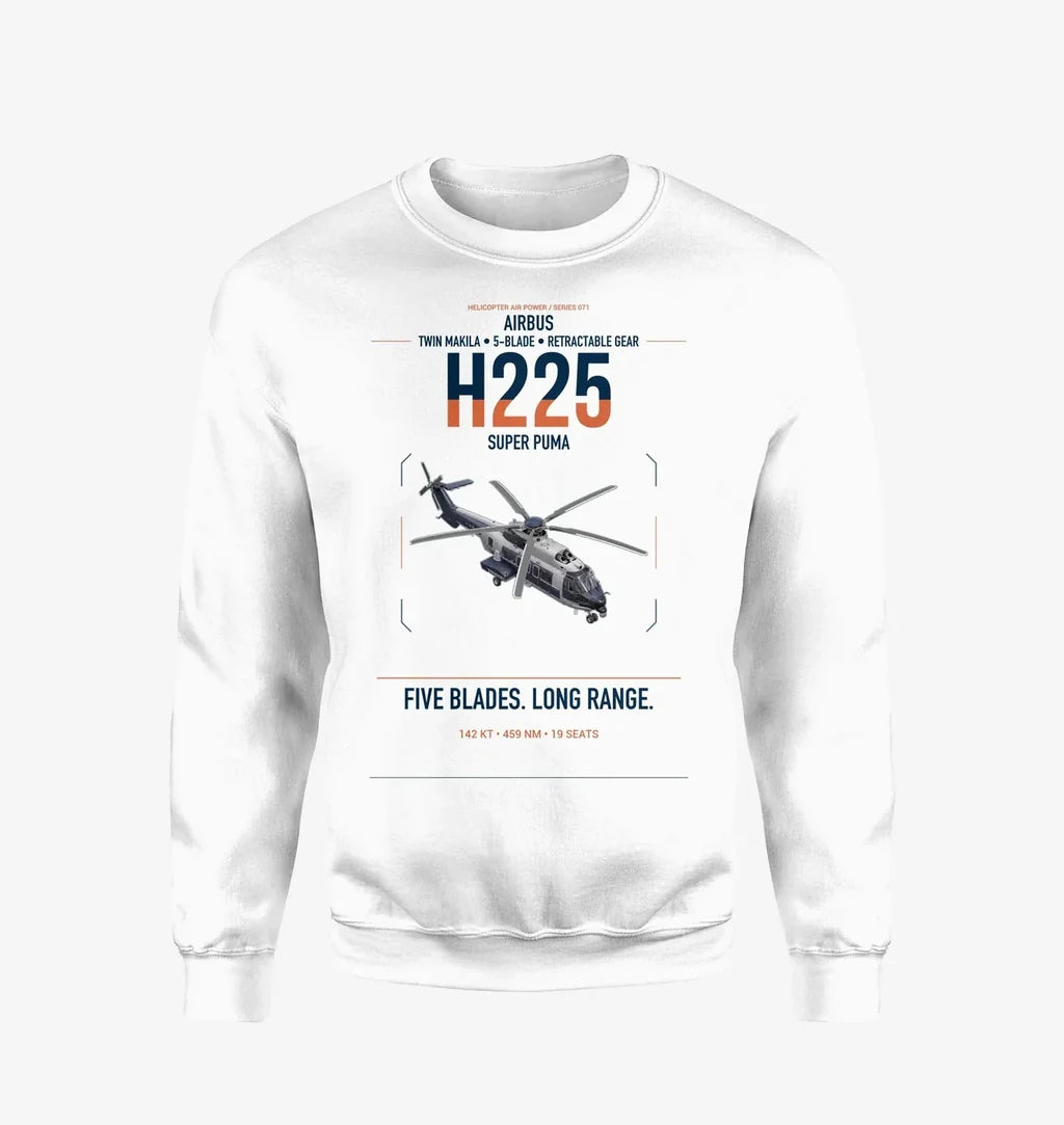 Airbus H225 design on white sweatshirt