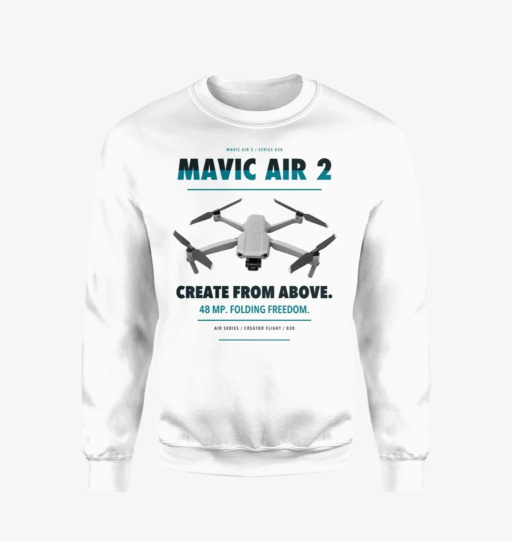 DJI Mavic Air 2 design on white sweatshirt