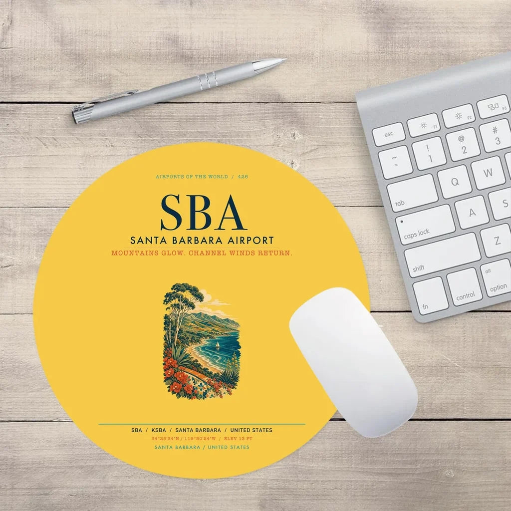 Santa Barbara Airport (SBA) design on yellow round mouse pad