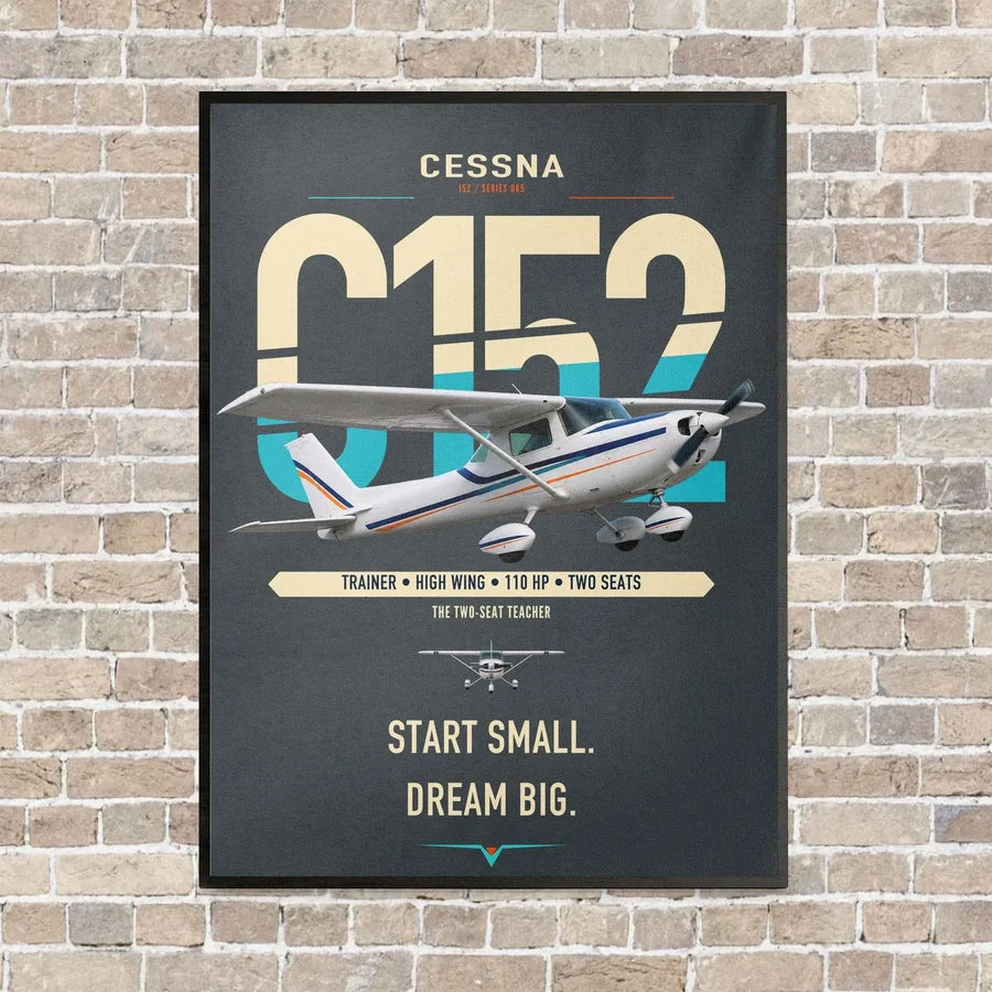 Cessna 152 vertical canvas print - framed - gray background