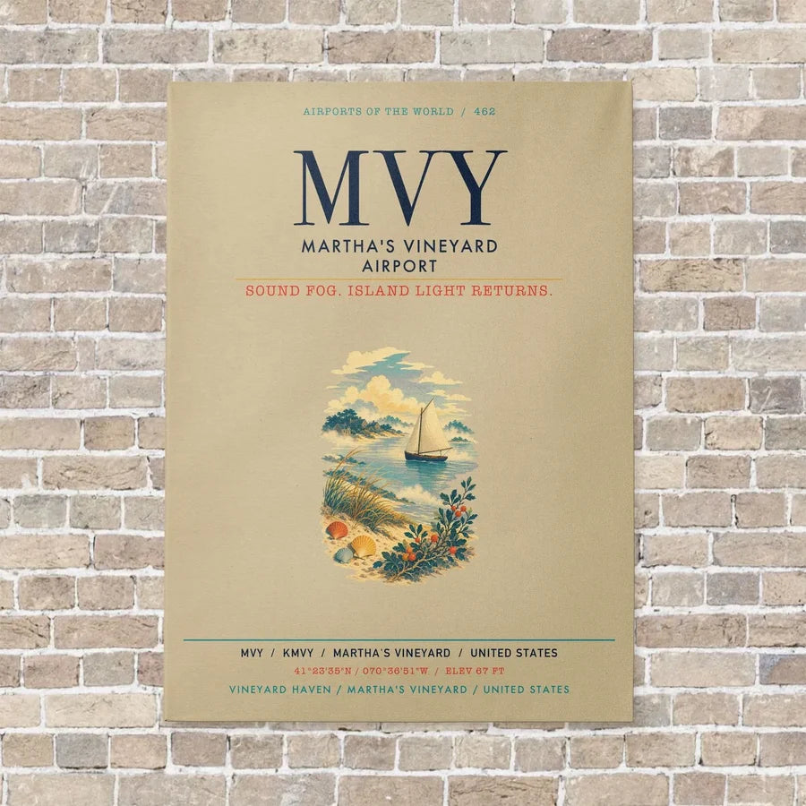 Martha's Vineyard Airport MVY vertical canvas print - no frame - beige background